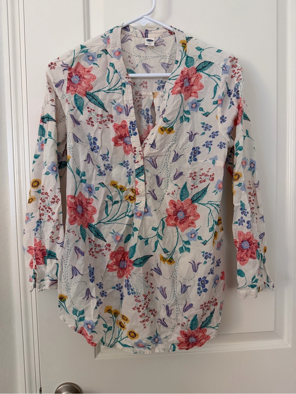 Old Navy Cream Floral Tunic with Pink & Green Accents